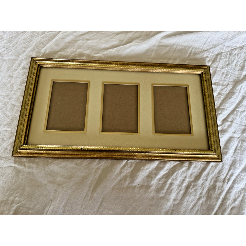 Ornate Gold Triple Photo Frame with Mat for 3 Vertical Pictures 9.5 x 17.5